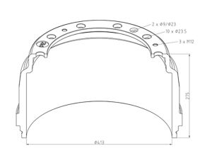 Bubon brzdový 413x203, Scania, pr. / Chrbta.