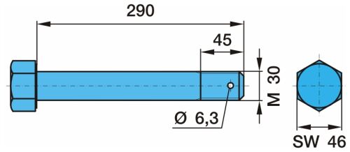 Čep pera zvedání M30x290 - boční zvedání(ALU konzola)