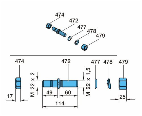 Skrutka kolesa M22x1,5 / M22x2 kmpl.Z BZ